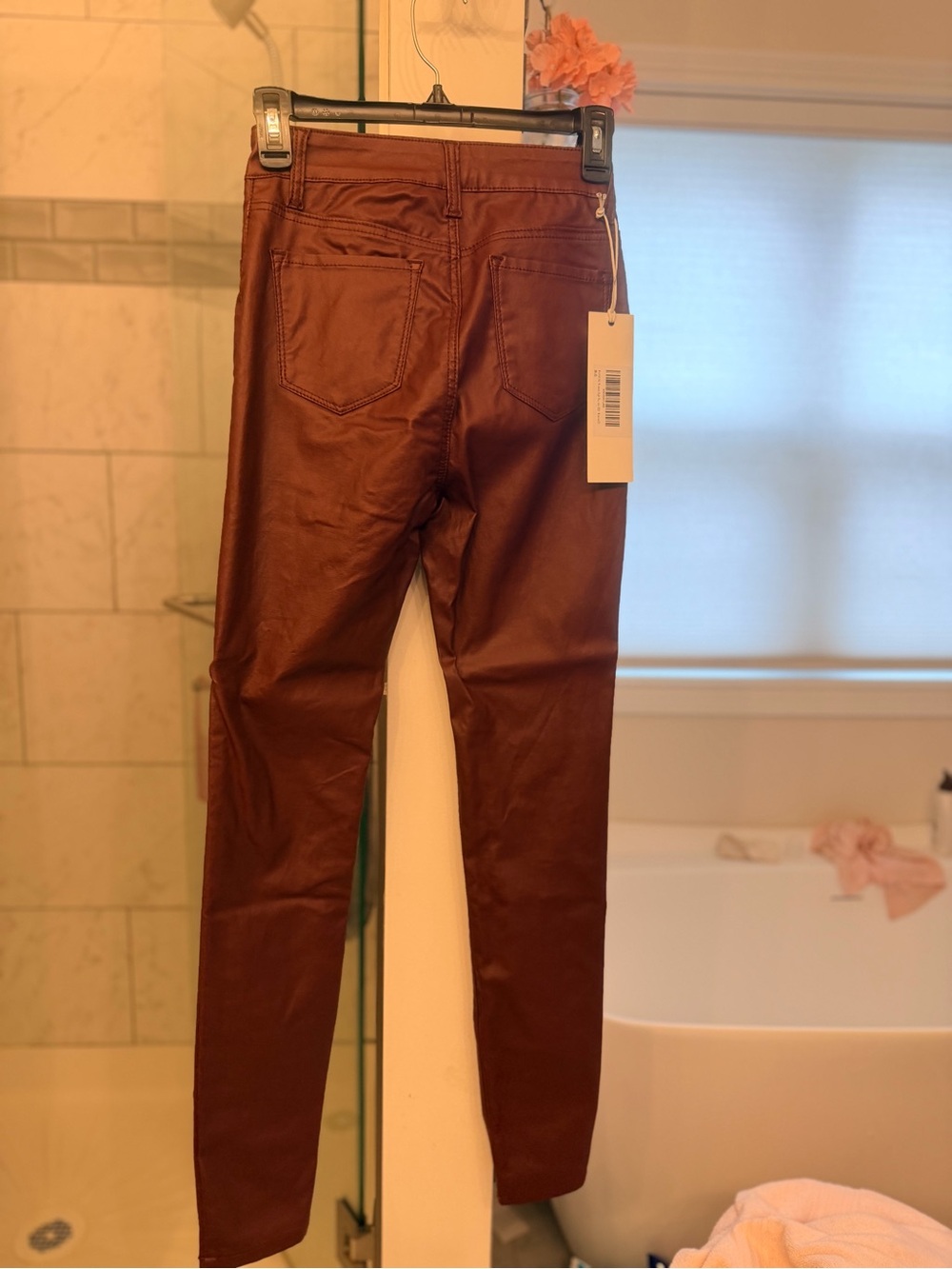Topshop Skinny Coated Jumpsuit Pants in Deep Burgundy - Picture 2 of 3